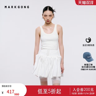 设计感高级流行独特气质简约刺绣LOGO针织背心 女装 MARKGONG