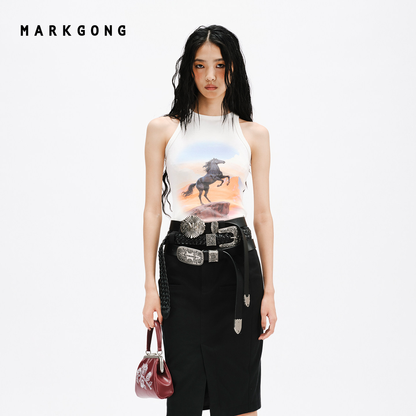 MARKGONG复古印花背心图片