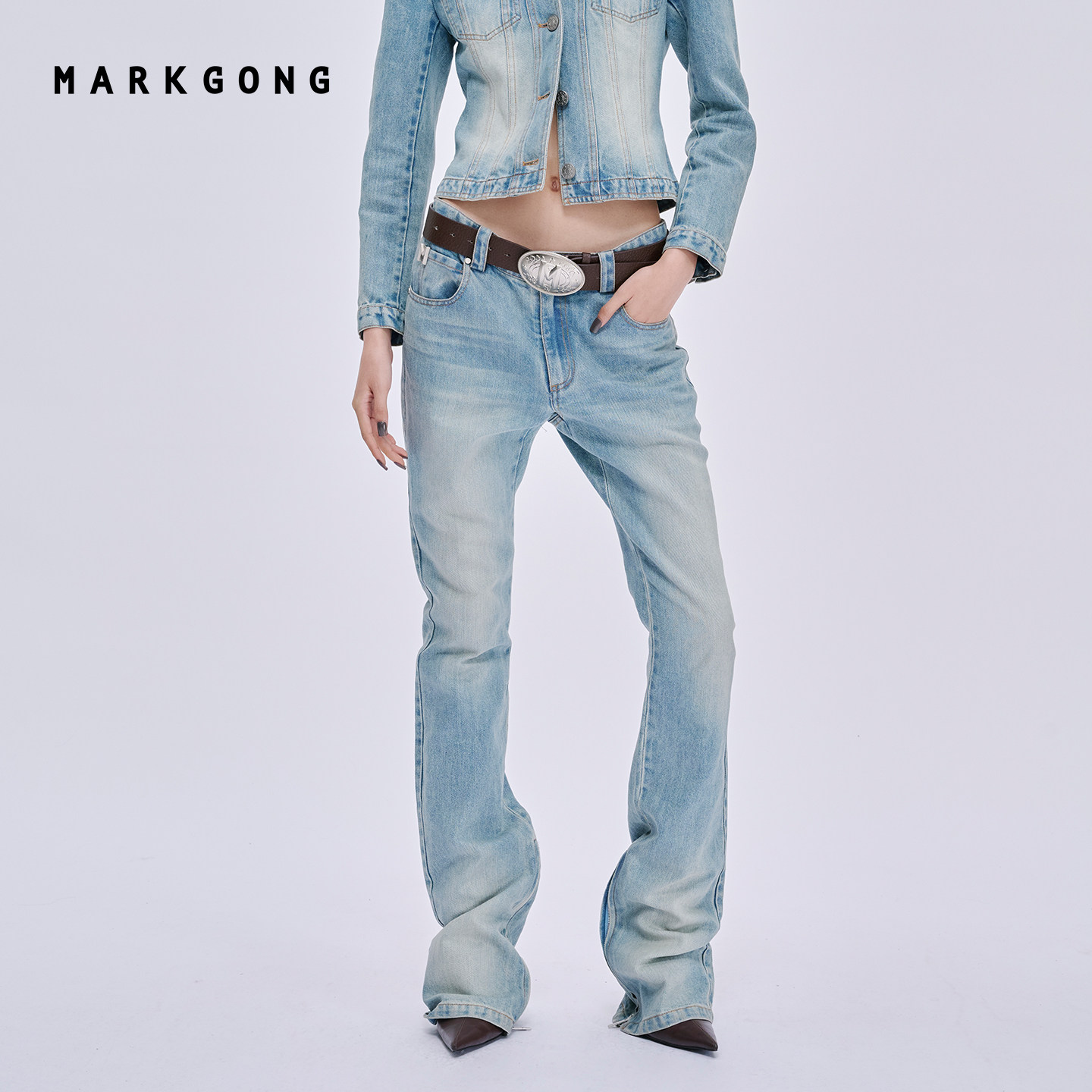 MARKGONG蓝色修身牛仔裤图片