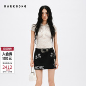 MARKGONG 女装 简约休闲蕾丝修身 2026春夏新品 上衣 短袖