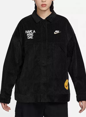 Nike耐克女装外套笑脸灯芯绒翻领复古保暖休闲运动夹克HF0355-104