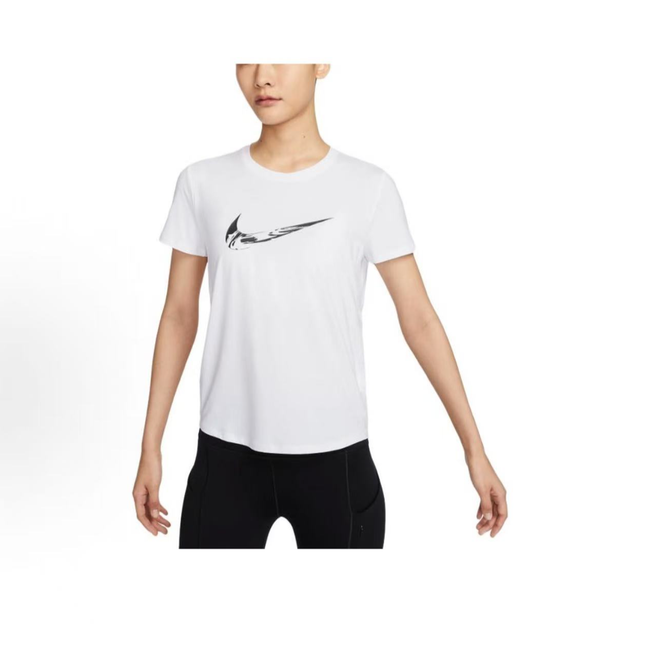 Nike耐克 Dri-FitSwoosh 运动亲肤透气女款白色短袖T恤FV6374-100