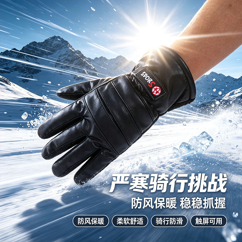 秋冬新款女款毛绒皮手套加绒内里防风防寒骑行防滑手机触屏手套