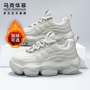 马克华菲男鞋冬季加绒保暖棉鞋增高厚底运动鞋休闲ins潮老爹鞋男