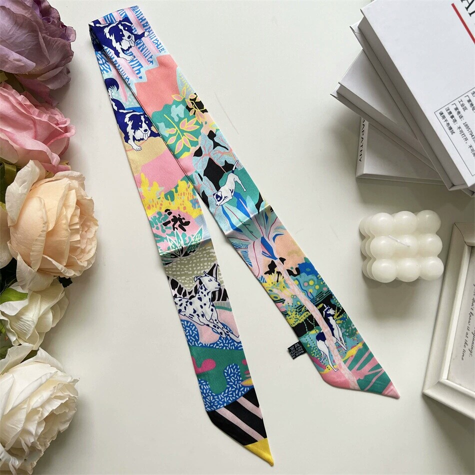 新款高端仿真丝巾女长款飘带围巾真丝长条缠绑包包手柄丝带束发带