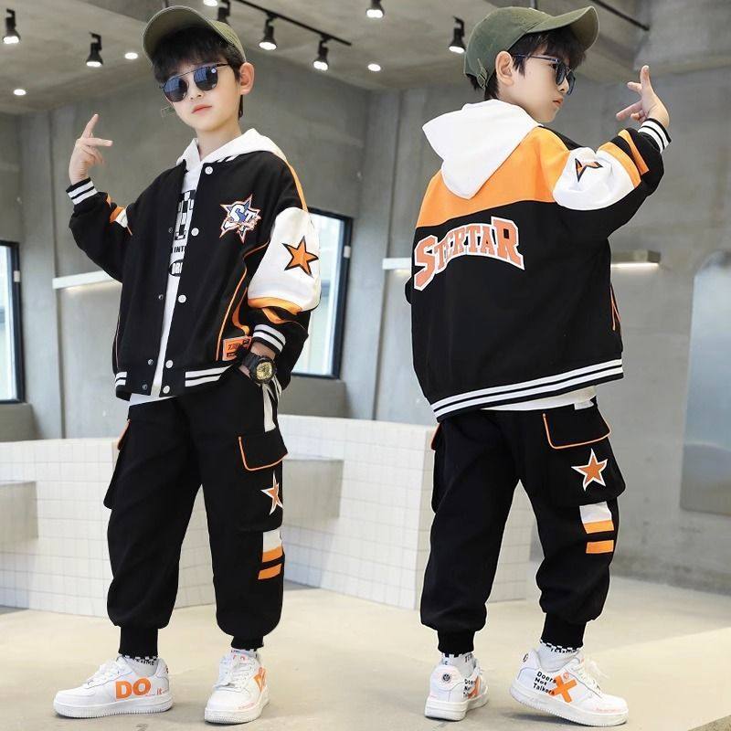男童春秋套装网红棒球服外套运动童装2025年新款男孩洋气中大童
