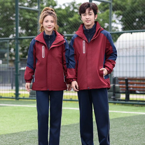 高中班服三件套秋冬季初中小学生校服套装可拆卸冲锋衣男女运动装