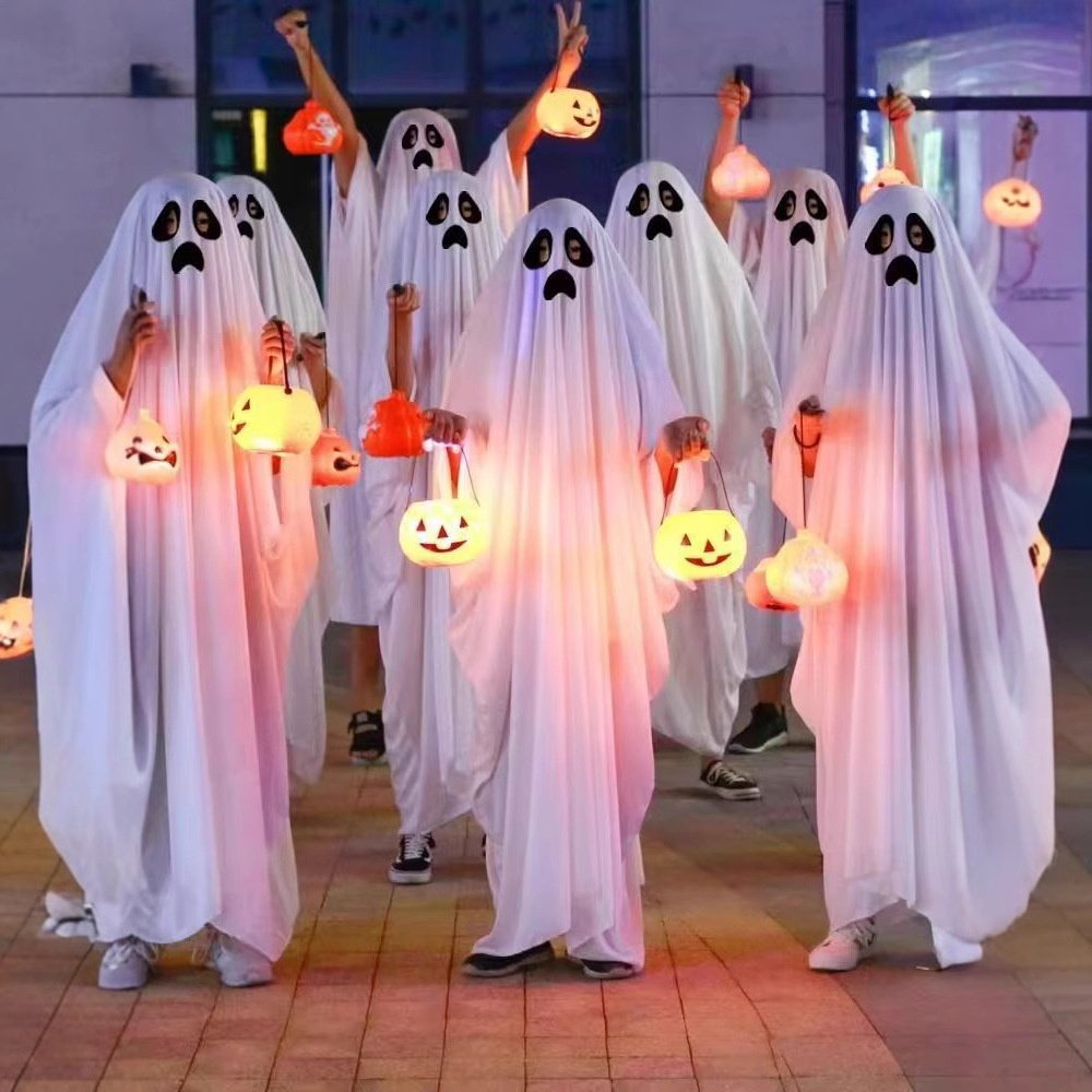 万圣节亲子服幽灵斗篷男女童披风服饰装扮 cosplay派对白色精灵