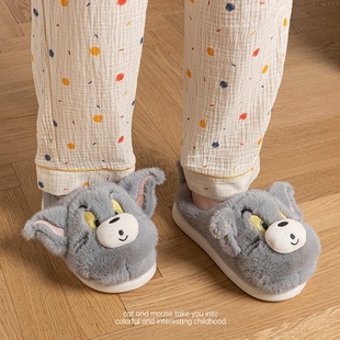 卡通猫和老鼠棉拖居家棉拖鞋女加绒棉拖鞋男保暖鞋月子鞋女包头
