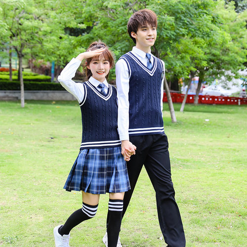严选时尚英伦学院风 背心马甲套装 JK冈梨田裙 学生校服班服制服