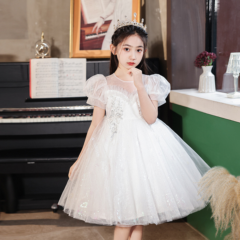 高级感女童连衣裙夏季儿童生日礼服演出服小女孩洋气蓬蓬裙公主
