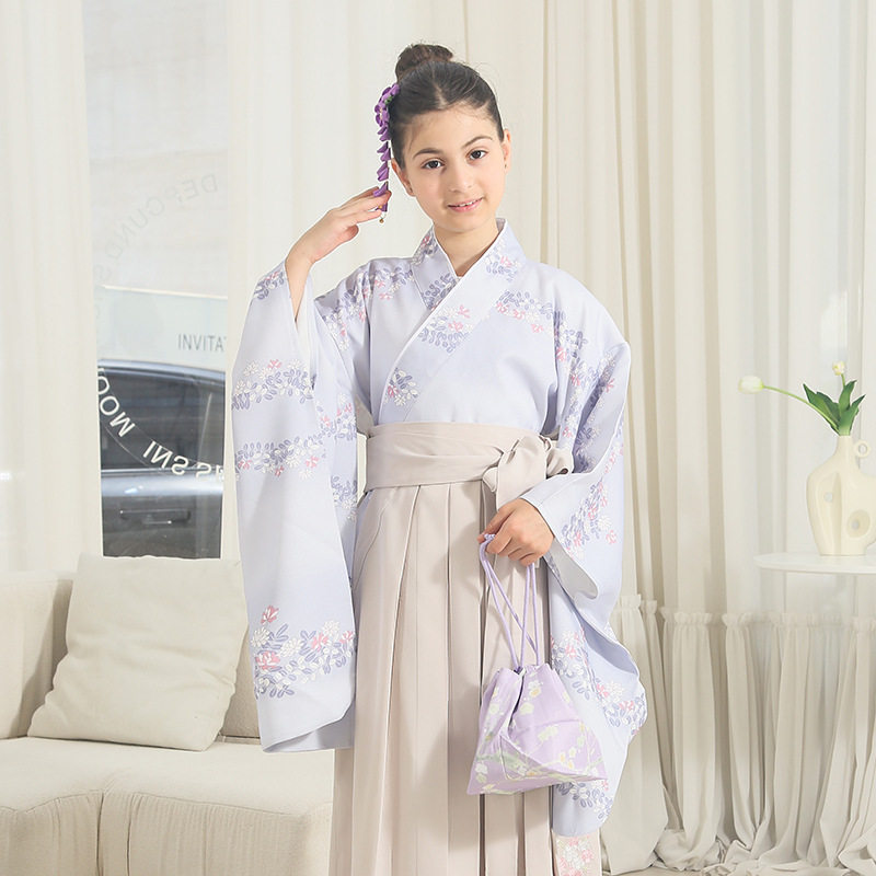 儿童和服日本袴裙套装女童女孩中大童和风传统礼服和装正装表演服