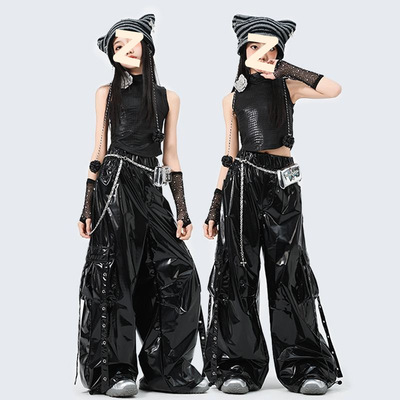 爵士童服装酷炫套装少儿jazz舞蹈儿童街舞潮服皮裤走秀演出服