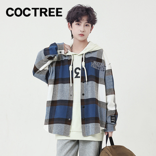 COCOTREE棵棵树秋季新款男大童时尚大格子印花长袖衬衫便服可外穿