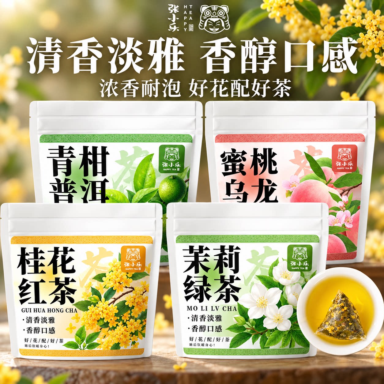茉莉花茶桂花红茶绿茶青柑普洱蜜桃乌龙茶浓香型原叶茶包组合花茶