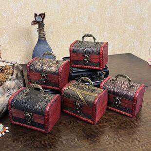 12cm仿古小木盒饰品首饰收纳盒地图木匣子中式盒影楼拍摄道具