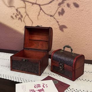 仿古古典手写信封收纳盒文玩现金存放盒精致复古箱子老式小木盒子
