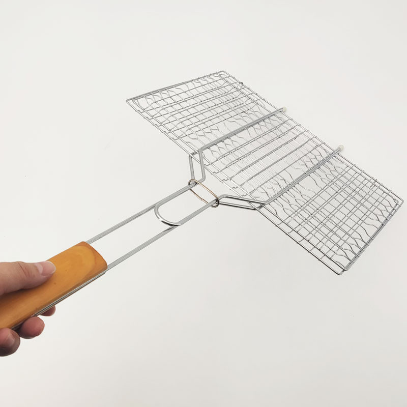 户外木柄烧烤夹BBQ不锈钢