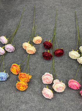 亚马逊3头奥斯汀玫瑰花娟花家居软装假花婚礼婚庆装饰月季装饰花