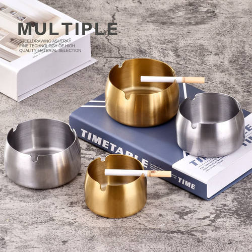 2025新款创意金色防风不锈钢烟缸个性加印字金属圆形礼品烟灰缸