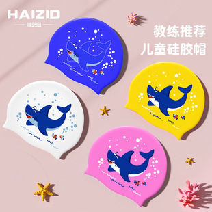 新款泳儿童帽护耳防水弹女游泳帽可爱卡通印花硅胶源头厂家