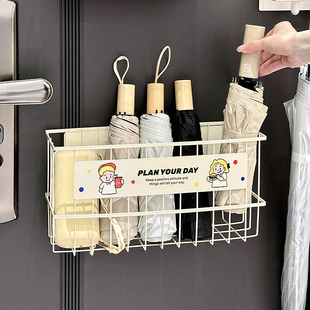 磁吸置物架壁挂入户门后玄关置物收纳钥匙挂钩拖鞋雨伞架收纳筐