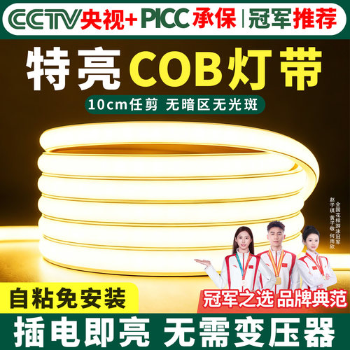 超亮COB灯带自粘220V防水线形灯