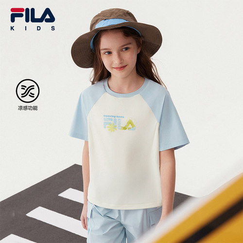 FILA斐乐儿童童装短袖T恤2025年秋季新款女童中大童运动透气上衣
