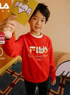 【花赞新年】FILA斐乐儿童红色卫衣2025年春季新款大小童新年衣服