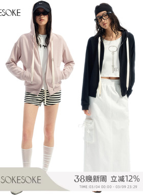 SOKESOKE 篙质肌理针织 撞色抽绳 连帽百搭卫衣