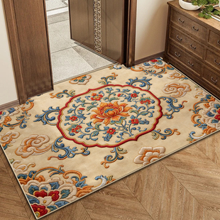 土黄色新中式进门地垫防滑耐脏入户门地毯门口可定制玄关客厅门垫