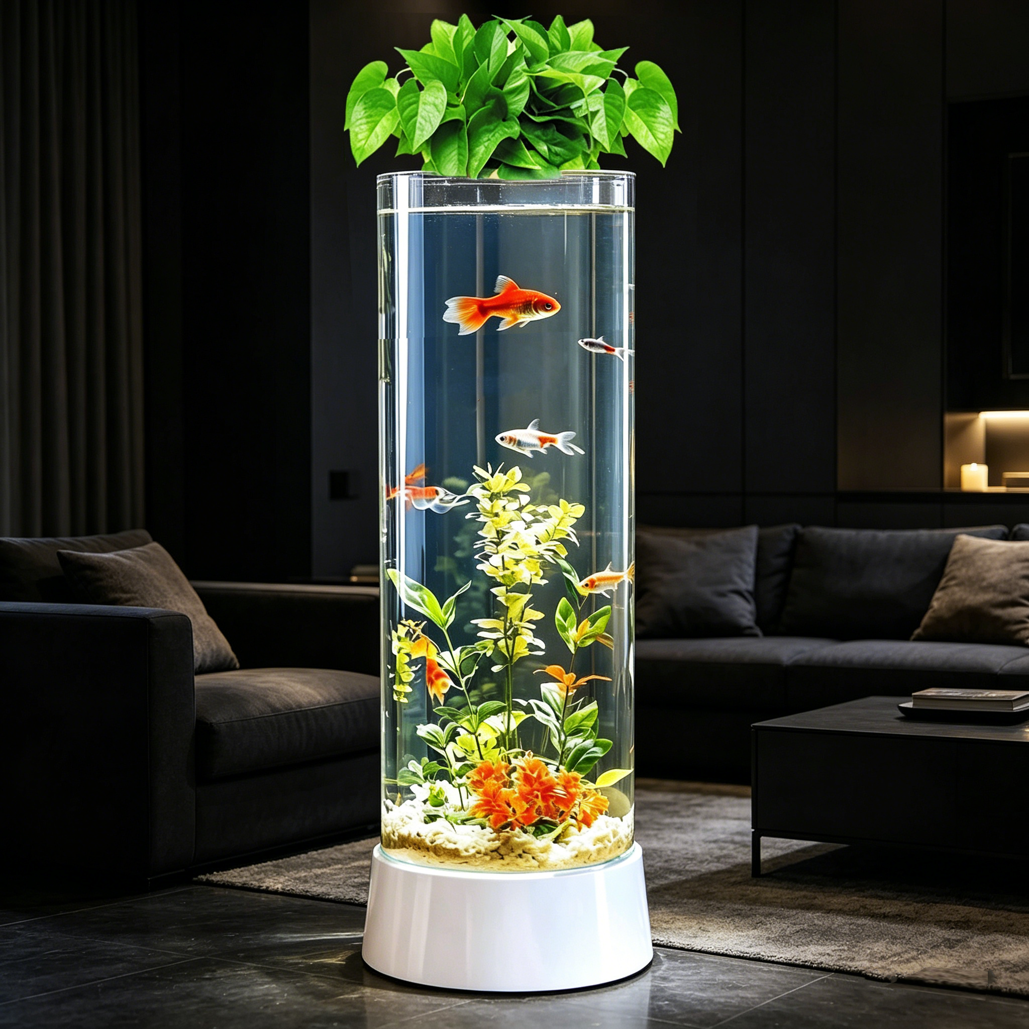 鱼缸客厅小型圆柱形金鱼缸家用立式水族箱创意免换水落地生态鱼缸