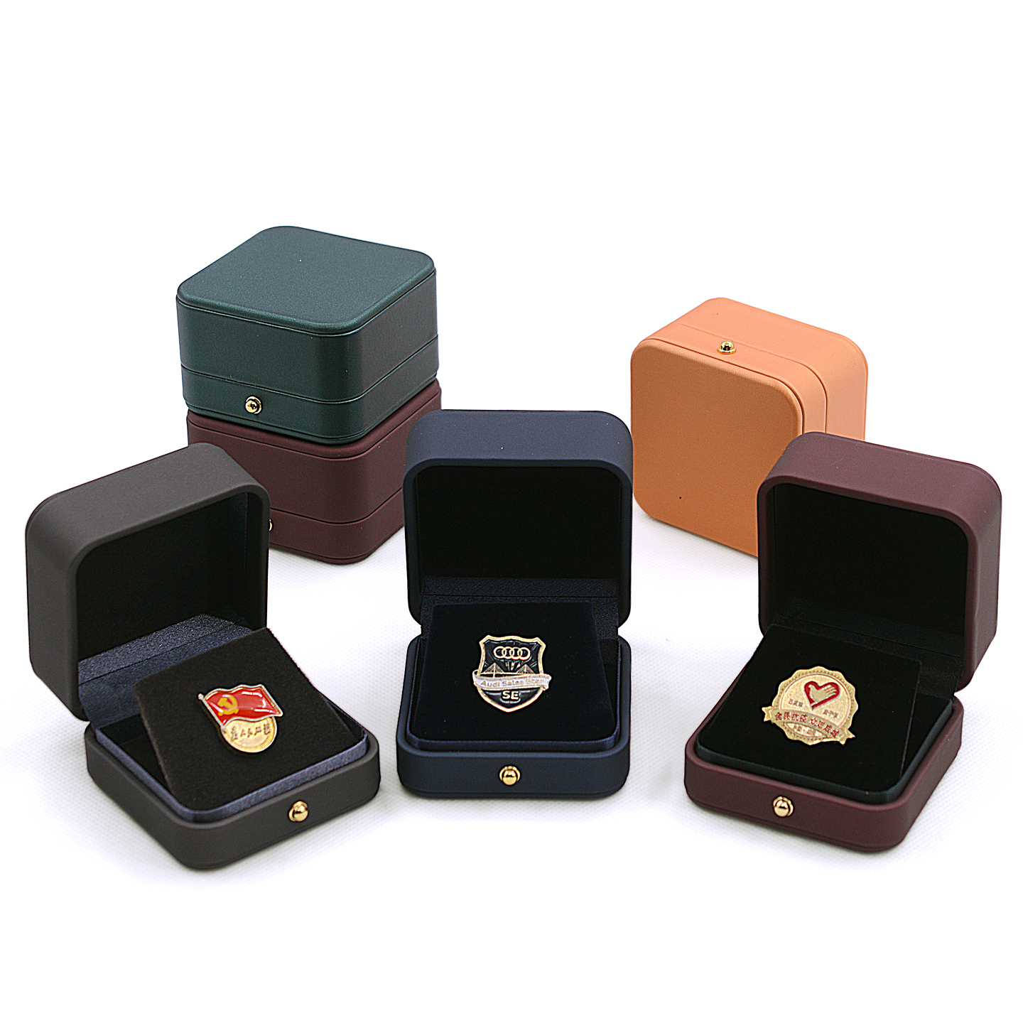 高档皮料徽章盒勋章盒子金币盒收藏盒子收纳盒银币校徽盒展示盒子