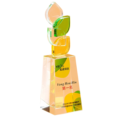 东南树叶造型款水晶奖杯定制定做