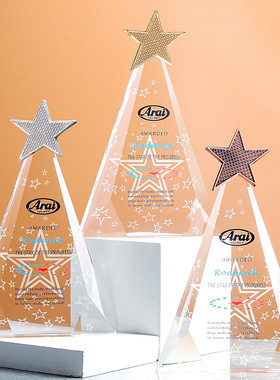 东南原创三角形五角星金银铜水晶奖杯企业年会授权奖牌个性刻字