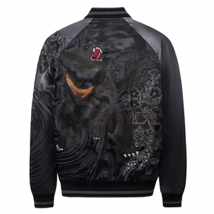 龍頂SUKAJAN黑熊重磅刺绣国风夹克外套横须贺棒球服丝卡将
