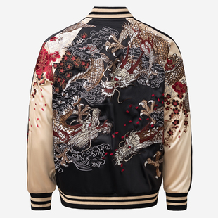 龍頂SUKAJAN 重磅刺绣群龙中国风夹克夹克外套横须贺司卡将神兽