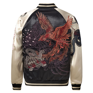 龍SUKAJAN 东方四神兽重磅刺绣朱雀玄武国风夹克外套横须贺丝卡将