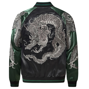 龍頂SUKAJAN老传统龙图腾重磅刺绣 国风夹克外套横须贺丝卡将神兽