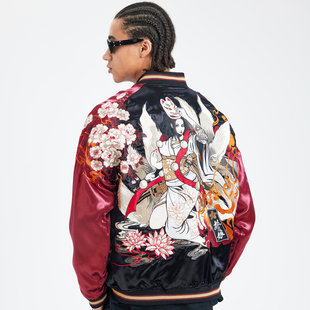 龍頂SUKAJAN 拔刀娘重磅刺绣花魁美女夹克外套横须贺九尾狐司卡将