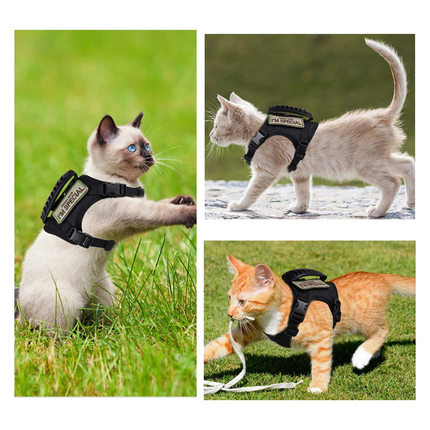 猫咪牵引绳背心式胸背带防爆冲战术猫咪胸背带可调节外出遛猫链子