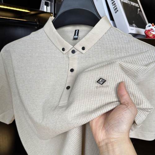 夏季冰丝棉男士条纹POLO衫商务休闲凉感透气短袖T恤薄