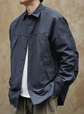 Ander Jurnal日系休闲工装夹克男士褶皱感口袋衬衫廓形长袖外套秋
