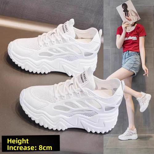 香港8cm内增高女式网眼透气女式夏季薄底运动鞋2025新款休闲鞋