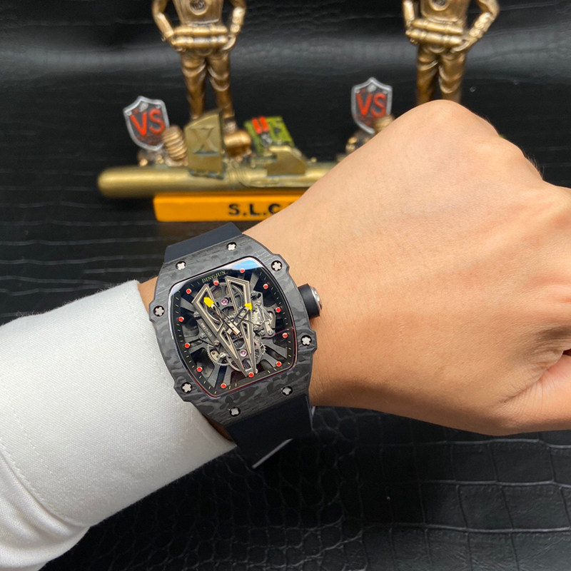 碳钎维机械表男士个性酒桶形黑科技霸气大表盘时尚防水镂空手表男