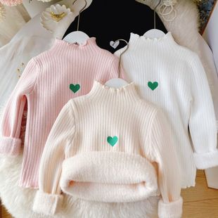 女童一体绒冬季新款儿童毛衣半高领打底加绒女宝加厚内搭上衣
