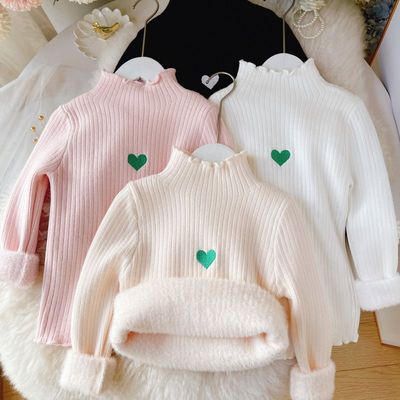 女童一体绒冬季新款儿童毛衣半高