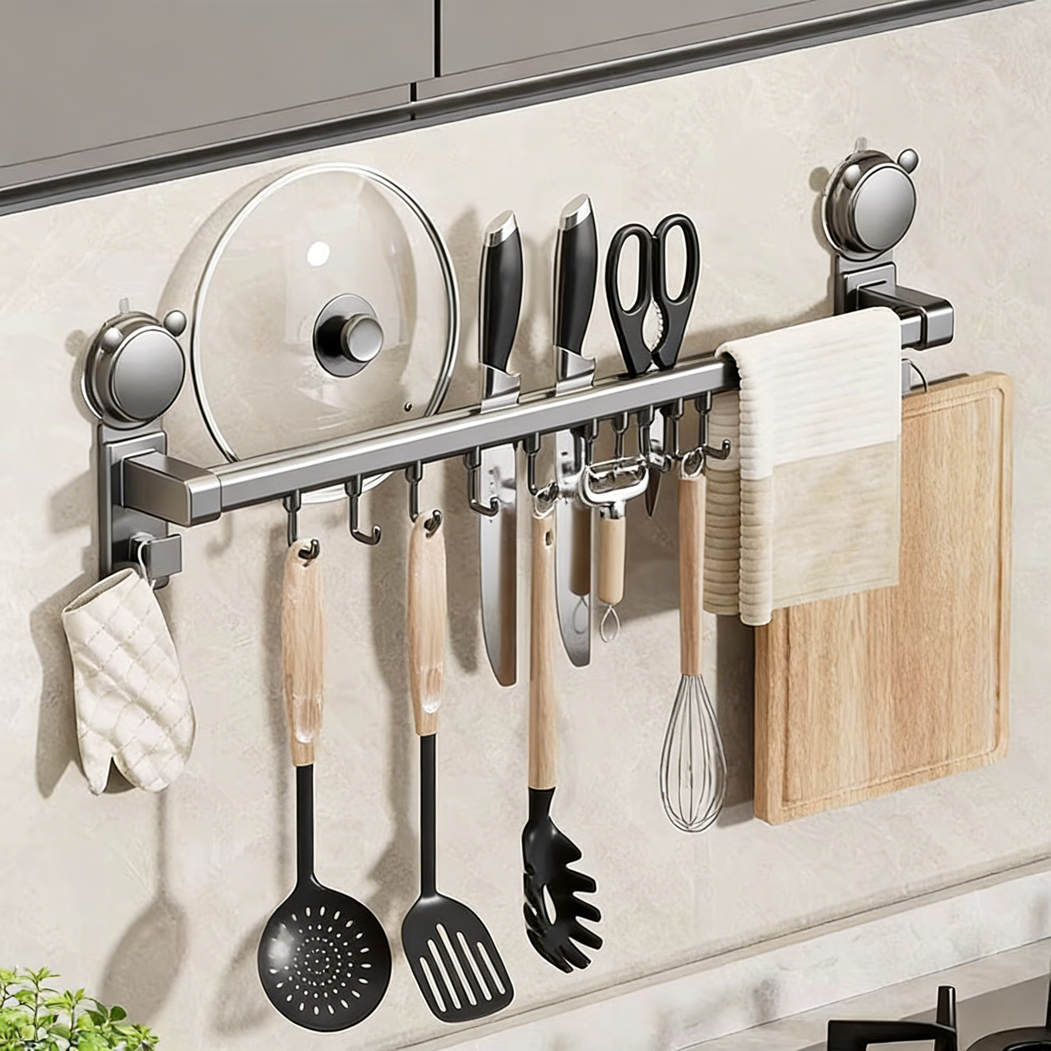 厨房多功能吸盘排钩挂钩架锅盖架免打孔刀具挂架子置物架收纳神器