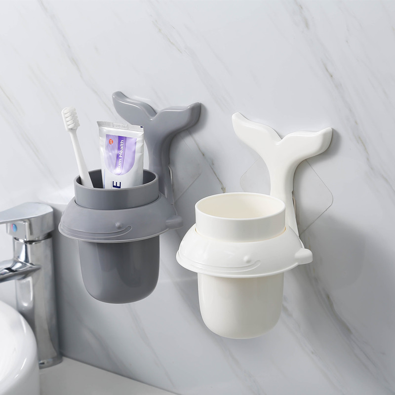 卫生间置物架壁挂式化妆品梳子筒浴室洗漱台免打孔牙膏牙刷收纳架