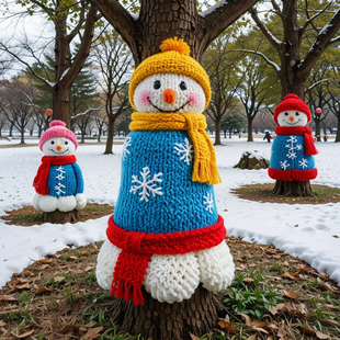 秋冬季大树毛衣装饰彩色幼儿园户外创意活动大树穿新衣毛衣抱抱树